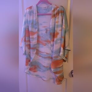 Teal And Orange Kimono Cardigan Size M